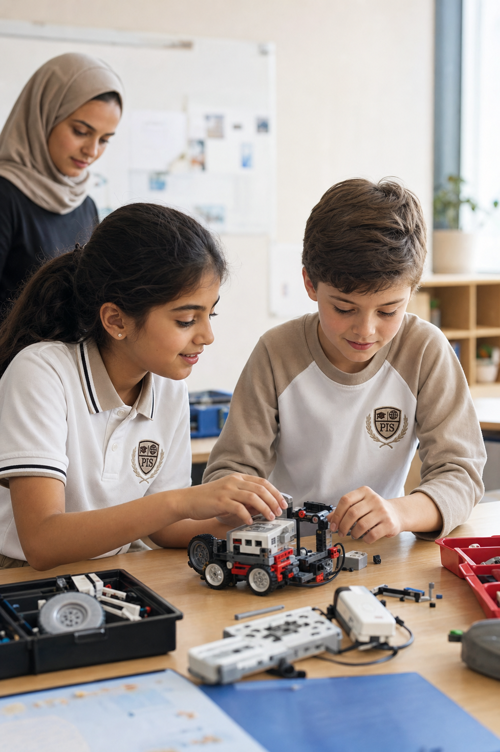 Students exploring robotics with their teacher